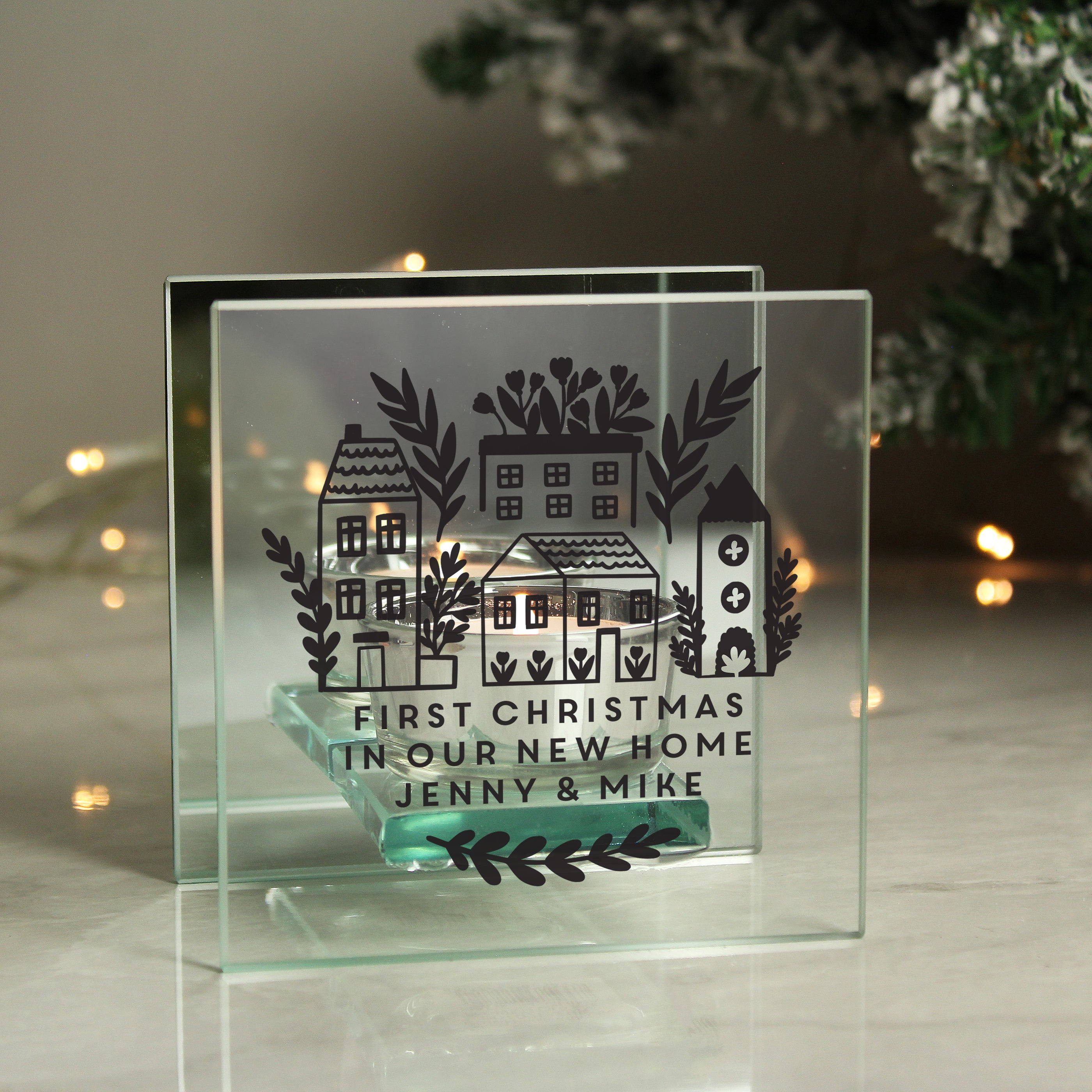 Personalised Mirrored Glass Tealight Holder | Custom Home Décor Gift