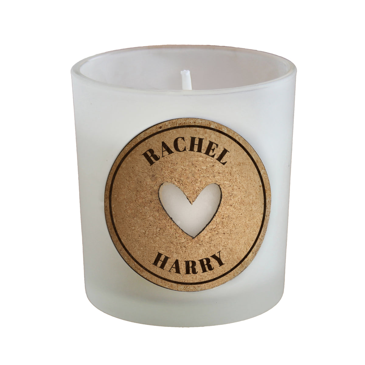 Personalised Heart Vanilla Scented Jar Candle | Custom Cork Label Gift - Artfully Curated Creations and identify whats in the image