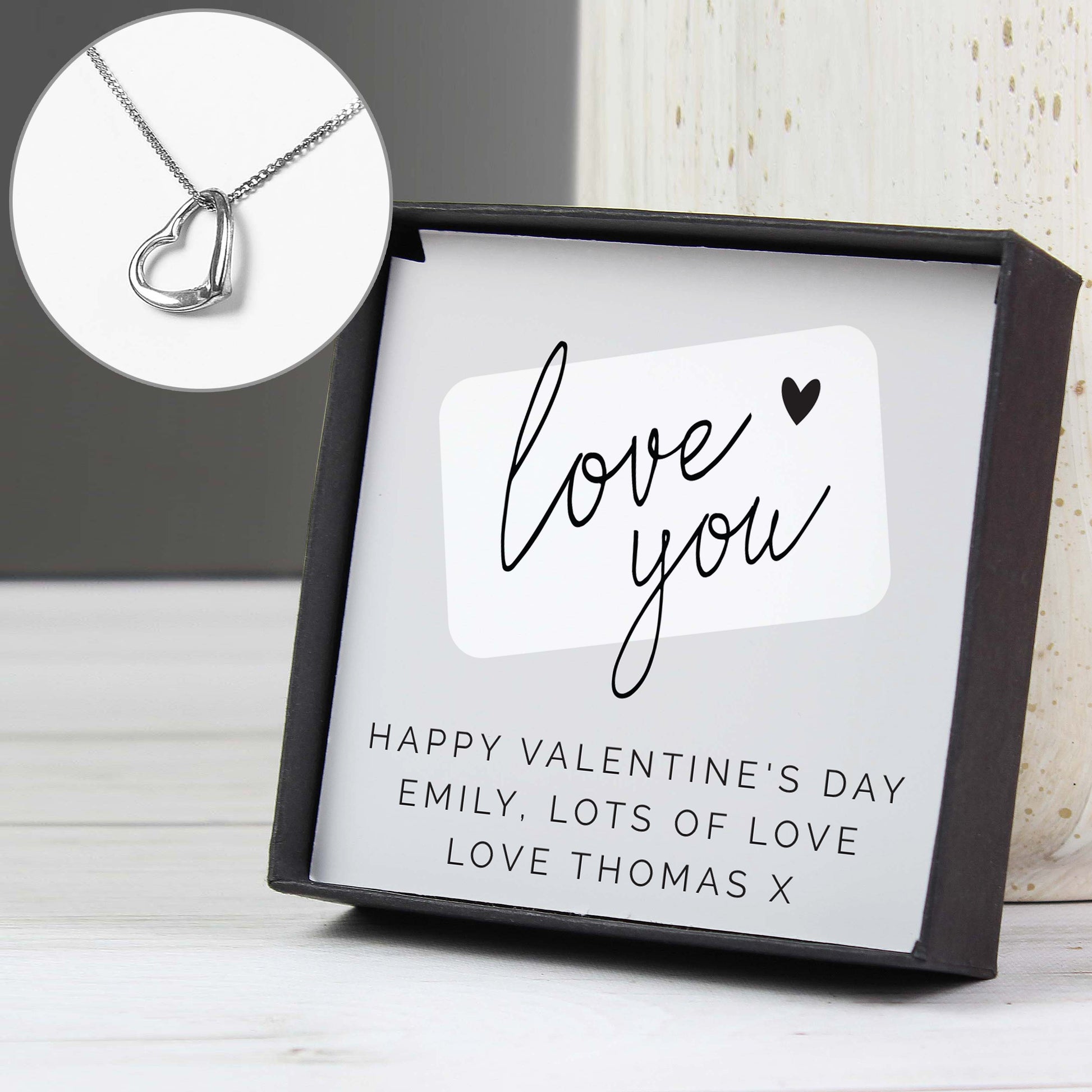 Personalised ‘Love You’ Silver Necklace | Engraved Sentiment Card & Gift Box - Artfully Curated Creations and identify whats in the image