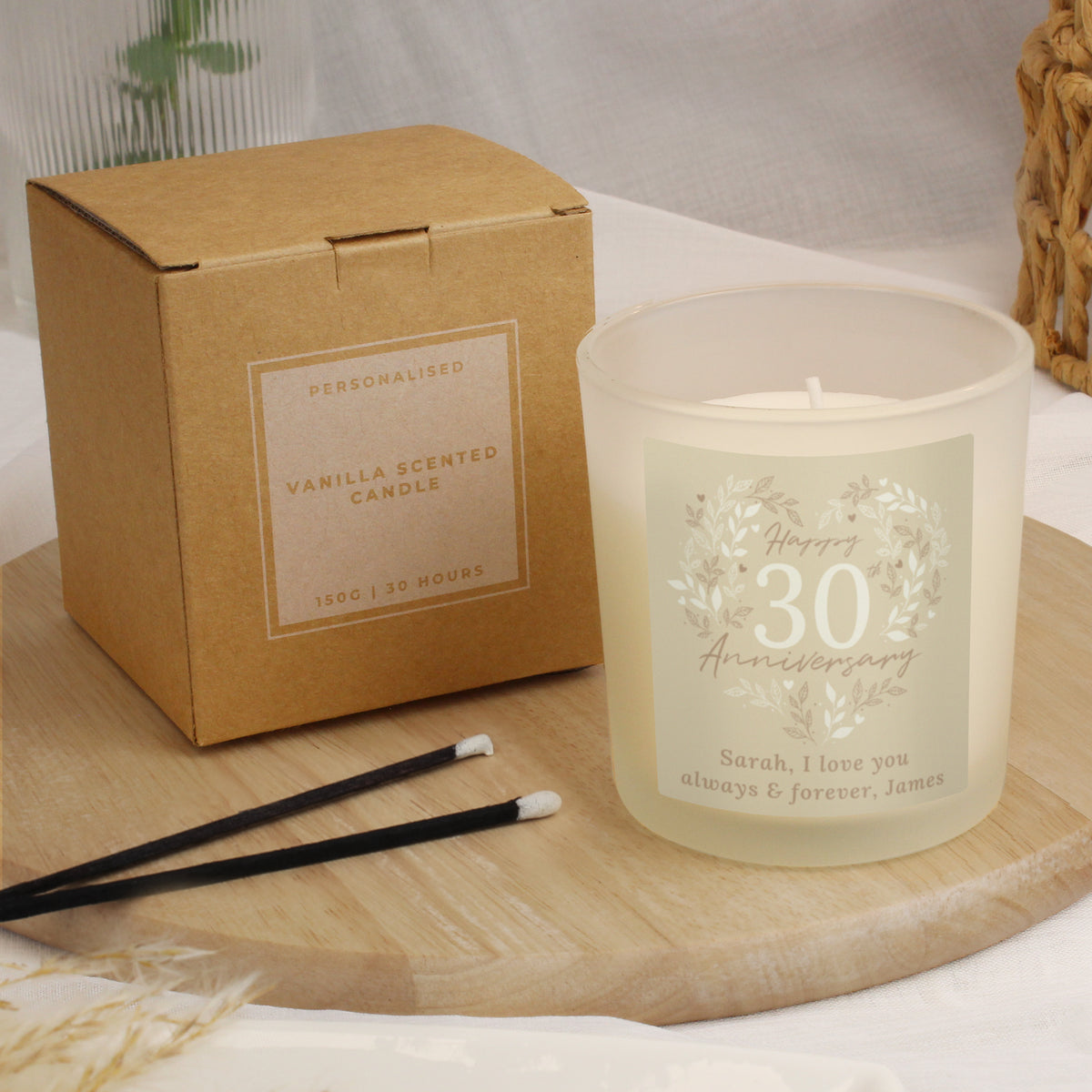 Personalised 30th Anniversary Vanilla Candle Jar | Pearl Anniversary Keepsake - Artfully Curated Creations and identify whats in the image