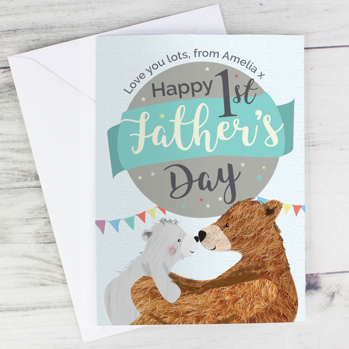 Personalised Daddy Bear 1st Father’s Day Card | A Sweet Keepsake for His First Big Day - Artfully Curated Creations and identify whats in the image