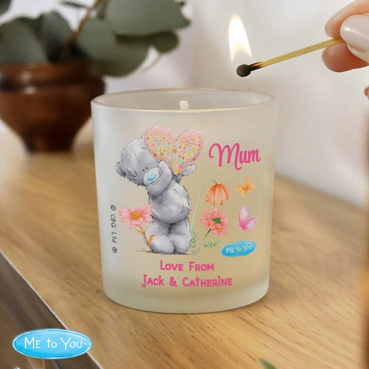 Personalised Me to You Candle Jar | Tatty Teddy Floral Design - Artfully Curated Creations and identify whats in the image