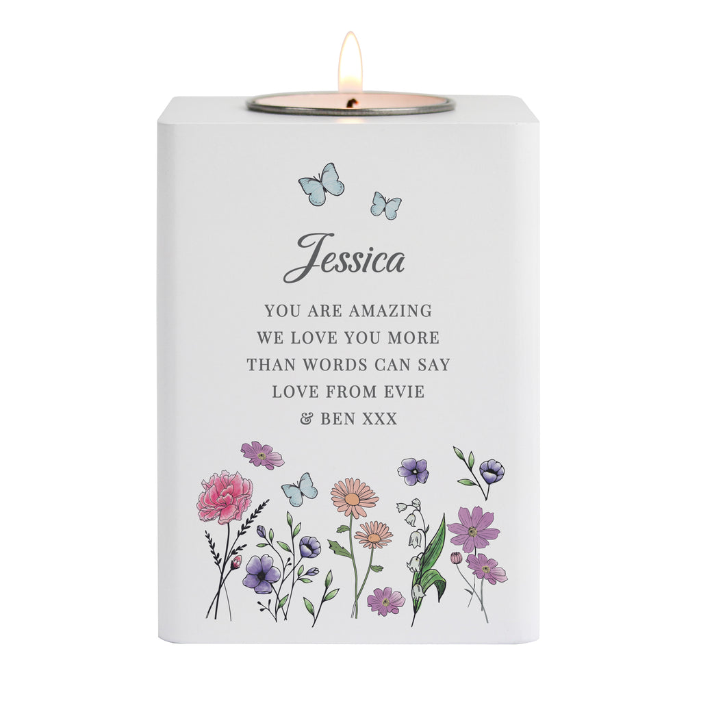 Personalised Wild Flowers Tealight Holder| Custom Wooden Gift for Any Occasion