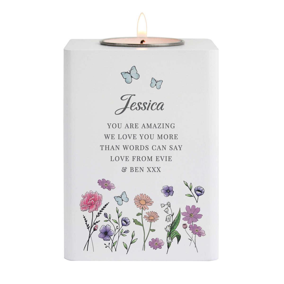 Personalised Wild Flowers Tealight Holder| Custom Wooden Gift for Any Occasion - Artfully Curated Creations and identify whats in the image