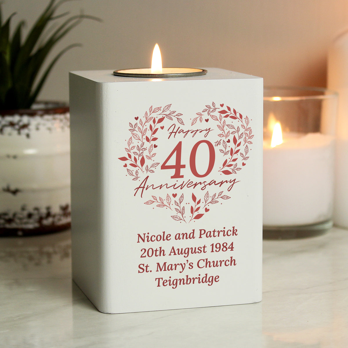 Personalised 40th Anniversary Tealight Holder | Ruby Anniversary Keepsake - Artfully Curated Creations and identify whats in the image