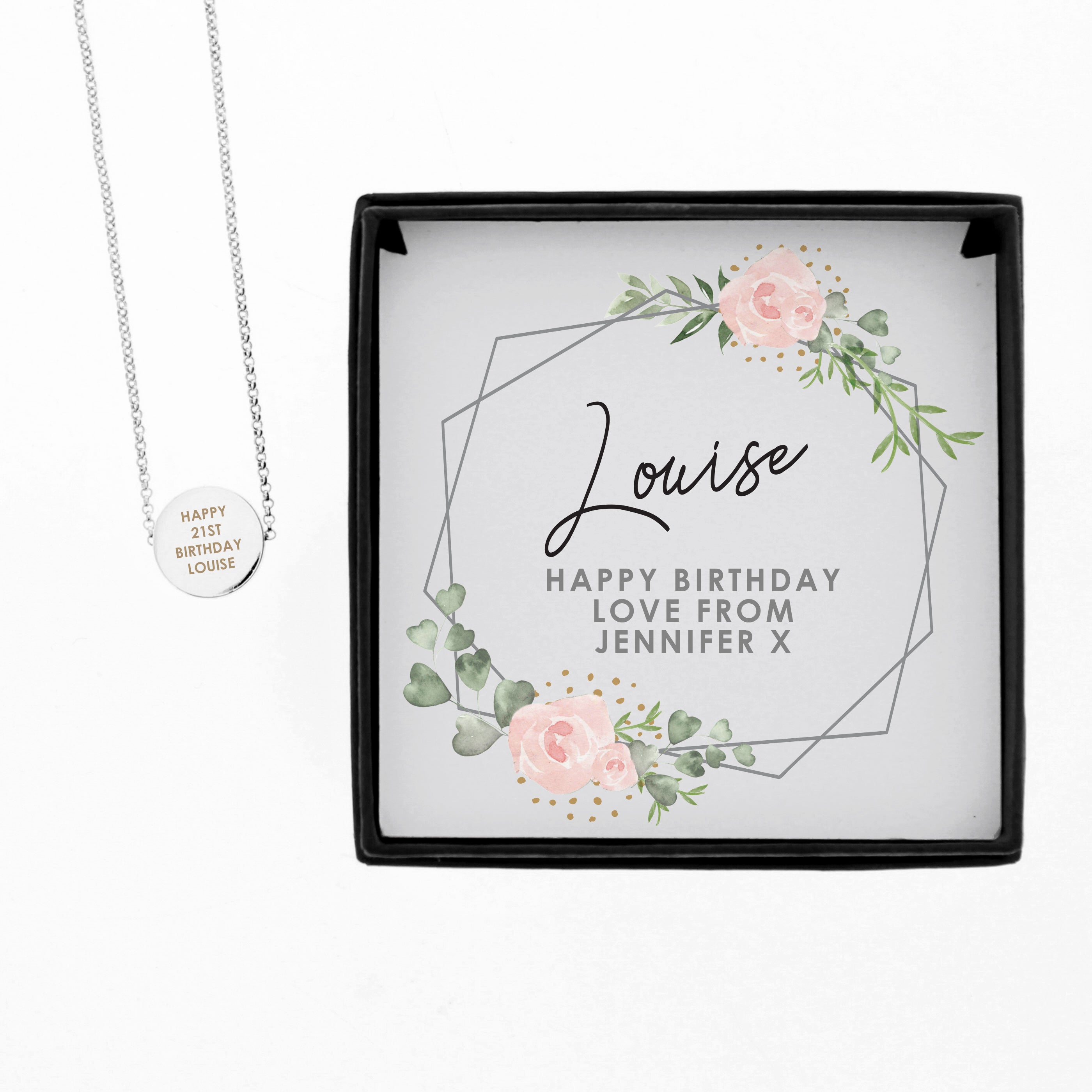 Personalised Abstract Silver Tone Necklace | Engraved Pendant & Sentiment Card Gift Box
