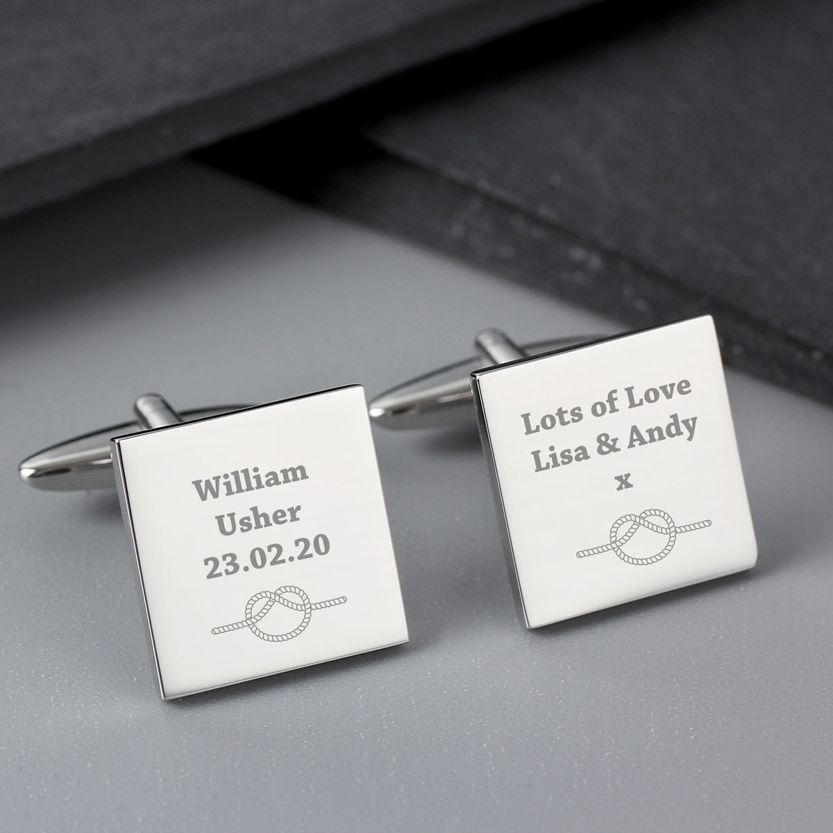 Personalised ‘Tie the Knot’ Cufflinks | Engraved Wedding Gift Box - Artfully Curated Creations and identify whats in the image