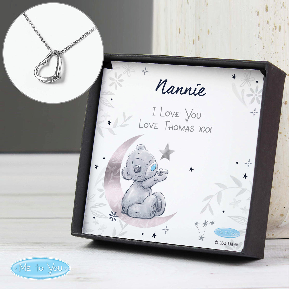 Personalised Me To You Moon & Stars Necklace | Engraved Gift Box for Birthdays & Mother’s Day - Artfully Curated Creations and identify whats in the image