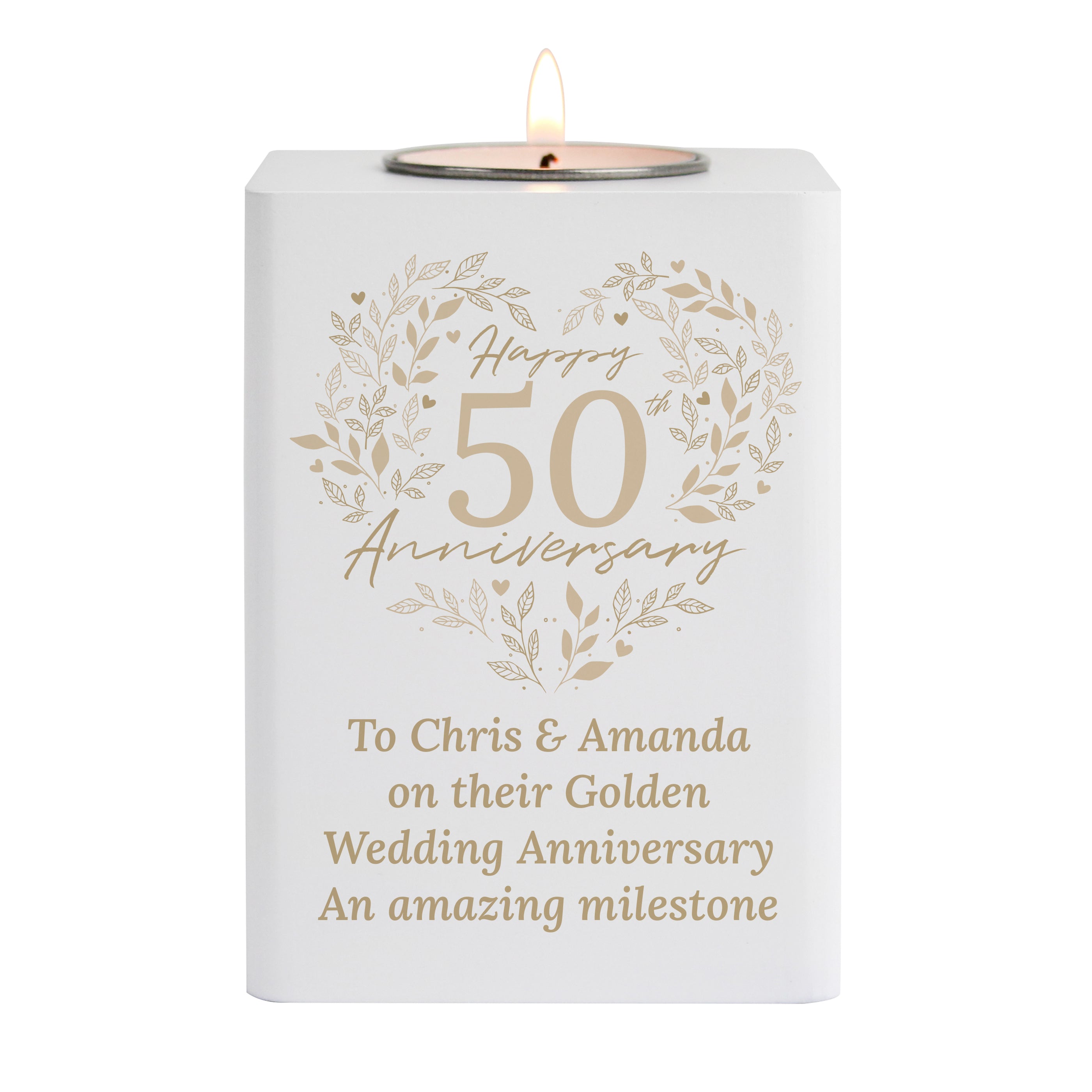 Personalised 50th Anniversary Tealight Holder | Golden Anniversary Keepsake