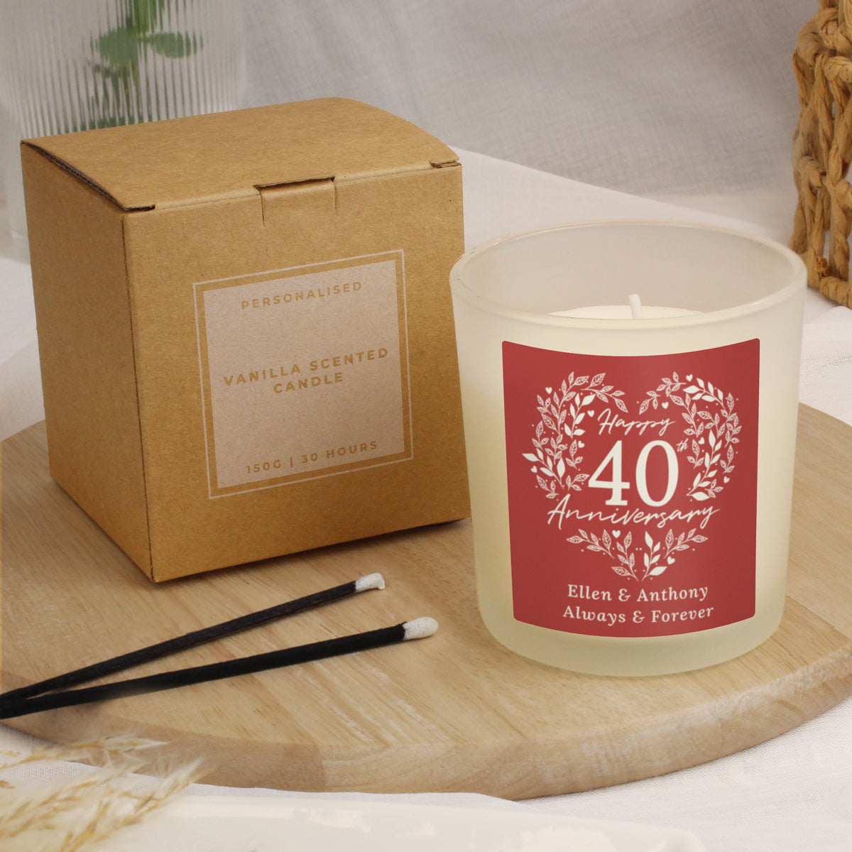 Personalised 40th Anniversary Vanilla Candle Jar | Ruby Anniversary Keepsake - Artfully Curated Creations and identify whats in the image