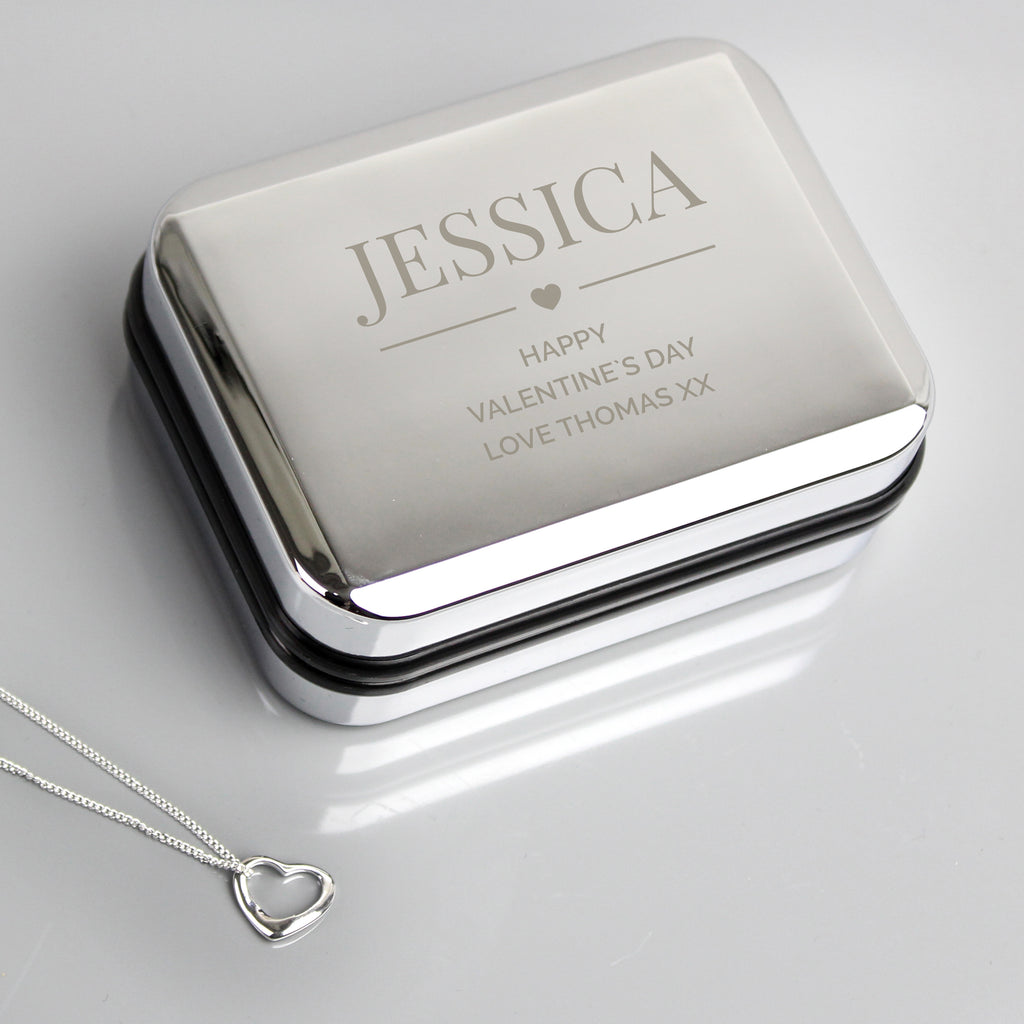 Personalised Sterling Silver Heart Necklace | Engraved Chrome Gift Box