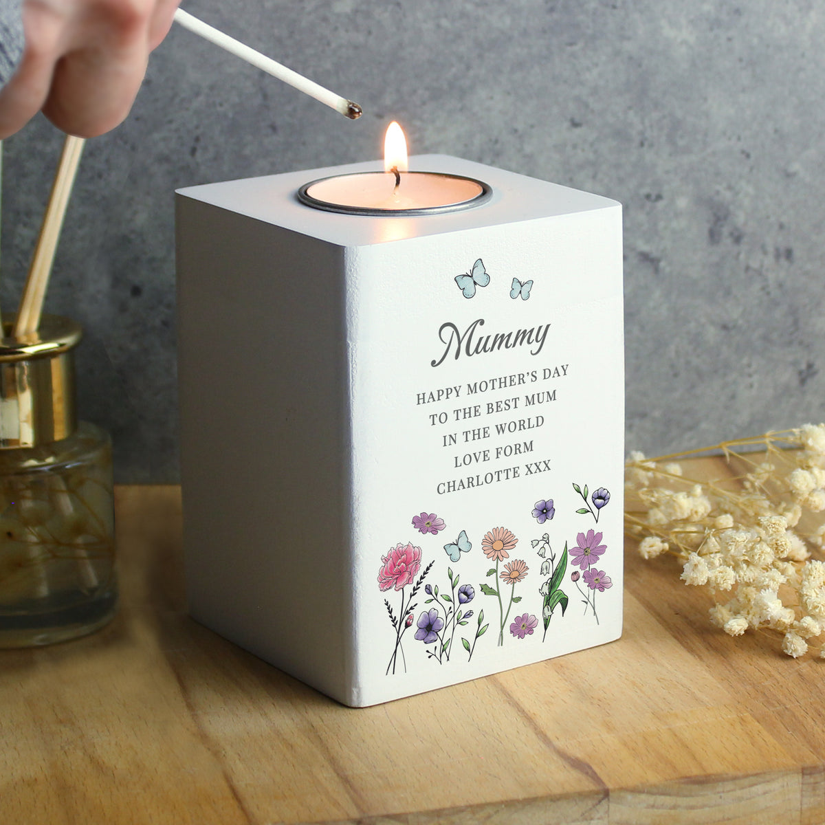 Personalised Wild Flowers Tealight Holder| Custom Wooden Gift for Any Occasion - Artfully Curated Creations and identify whats in the image