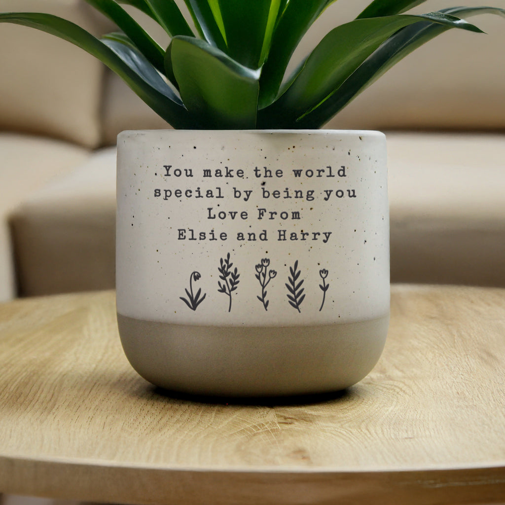 Personalised Floral Flecked Ceramic Plant Pot | A Beautiful Gift for Any Occasion
