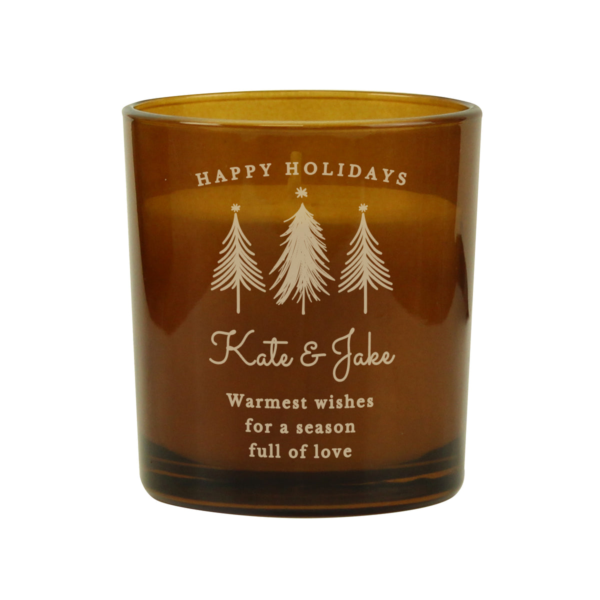 Personalised Amber Glass Vanilla Candle Jar | Custom Festive Keepsake Gift - Artfully Curated Creations and identify whats in the image