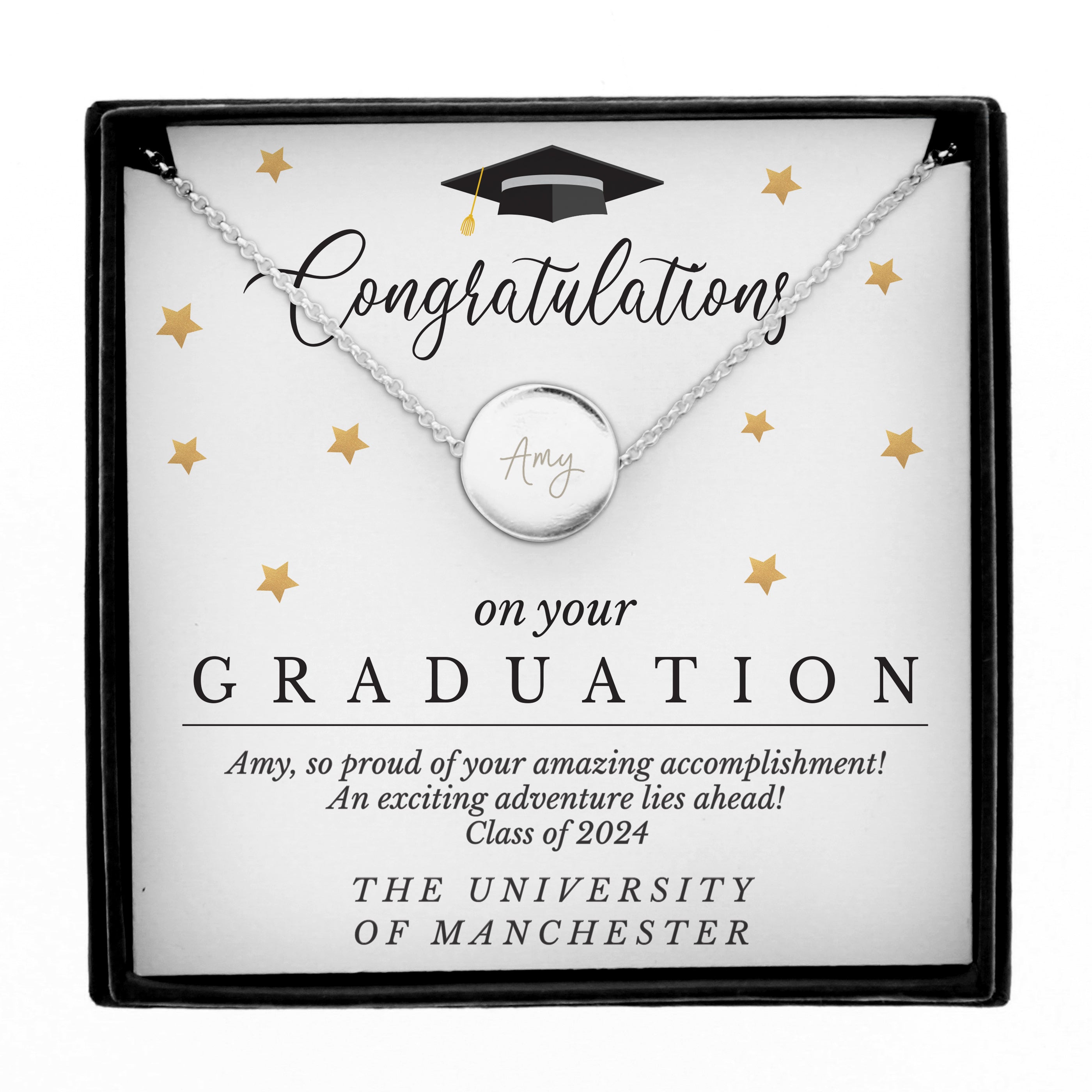 Personalised Graduation Necklace | Engraved Sentiment Card & Gift Box Keepsake