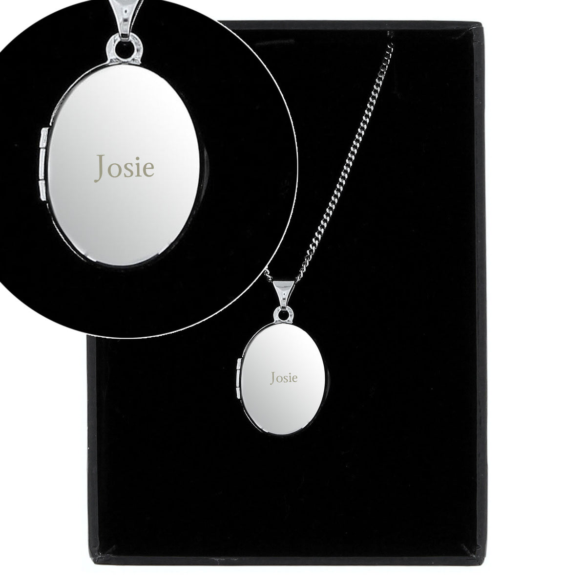 Personalised Sterling Silver Oval Locket | Engraved Name & Photo Keepsake Gift Box - Artfully Curated Creations and identify whats in the image