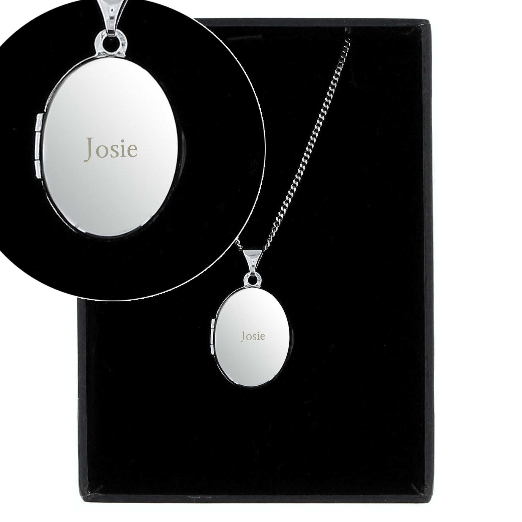 Personalised Sterling Silver Oval Locket | Engraved Name & Photo Keepsake Gift Box - Artfully Curated Creations and identify whats in the image