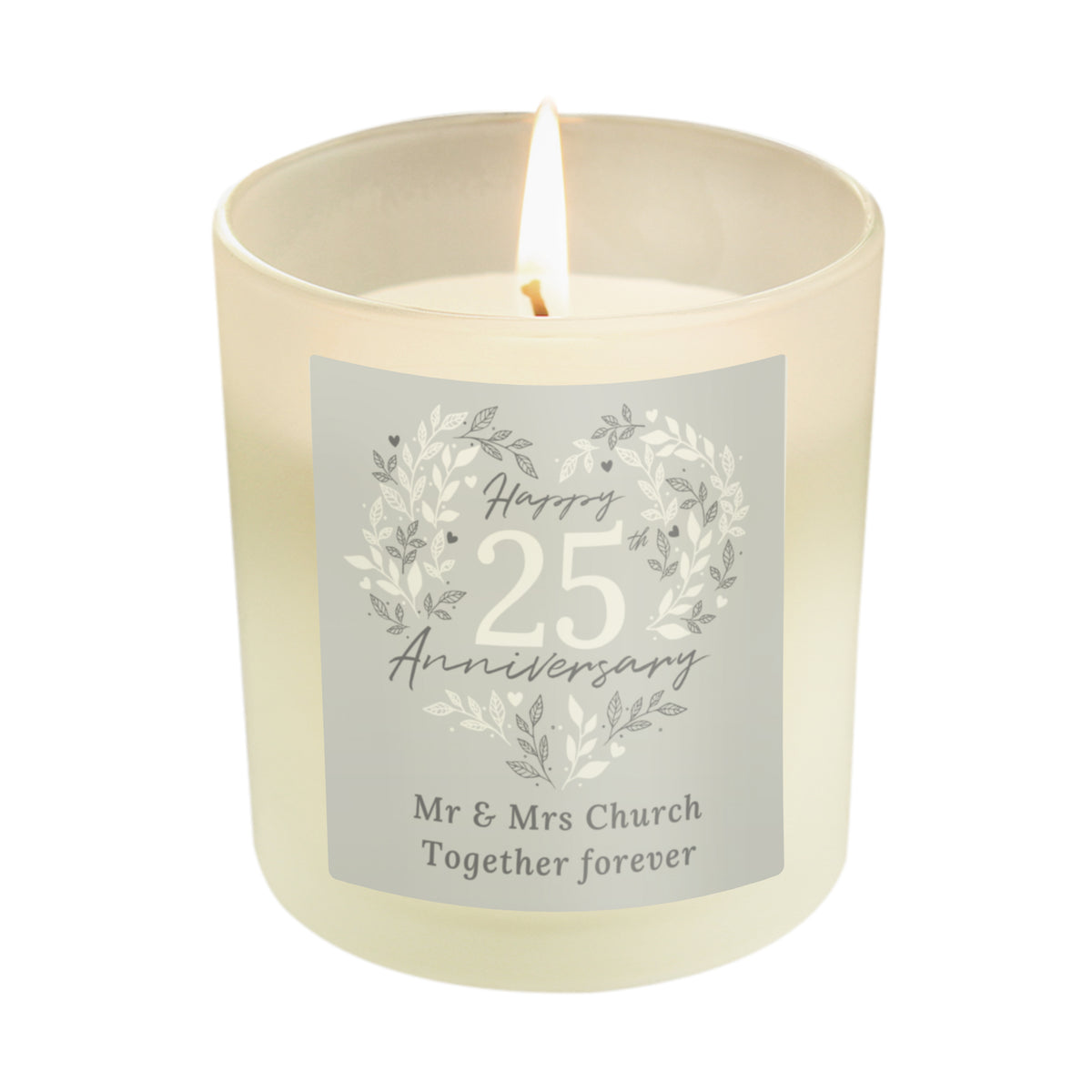 Personalised 25th Anniversary Vanilla Candle Jar | Silver Anniversary Keepsake - Artfully Curated Creations and identify whats in the image