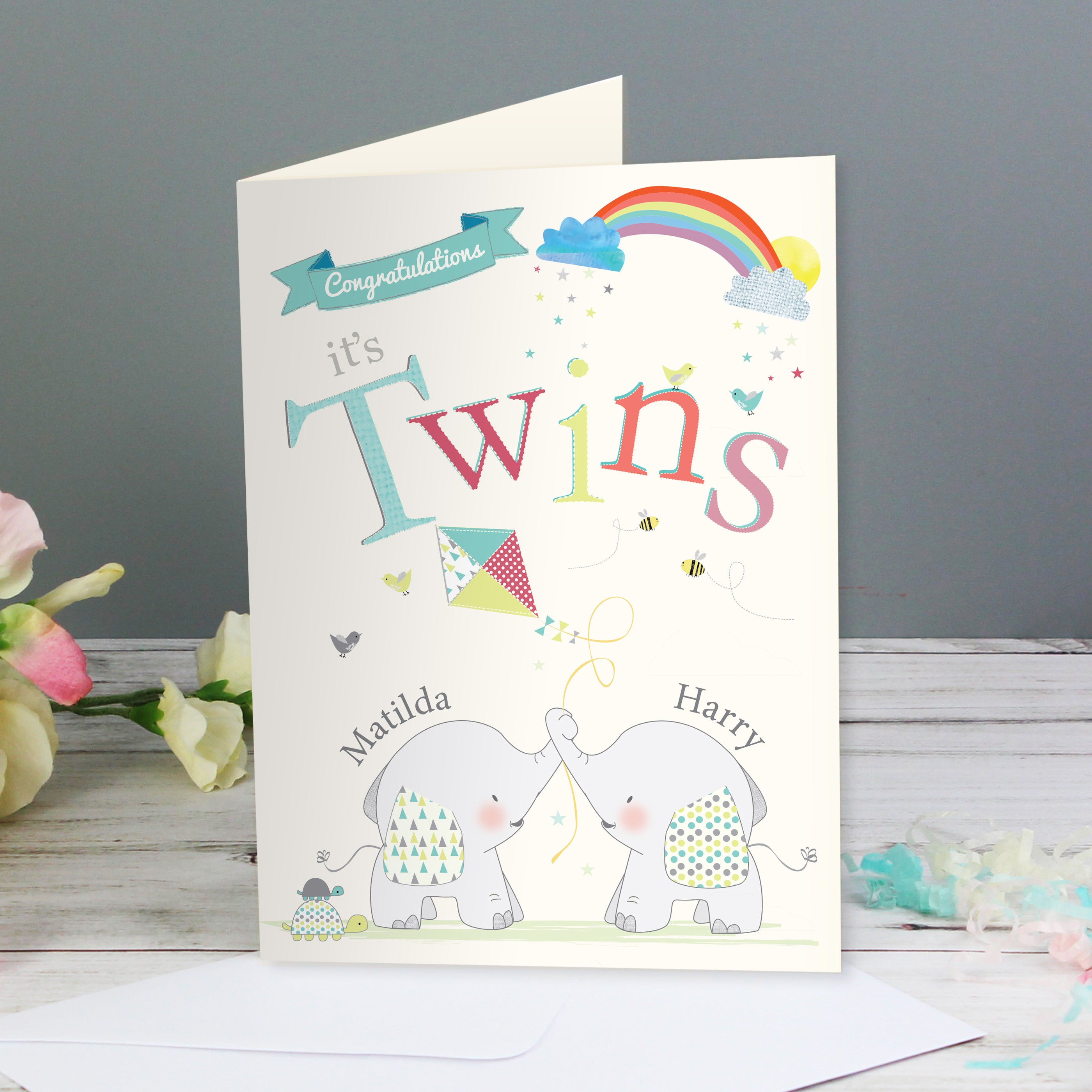 Personalised ‘Congratulations It’s Twins’ Greeting Card | A Sweet Welcome for Double the Joy