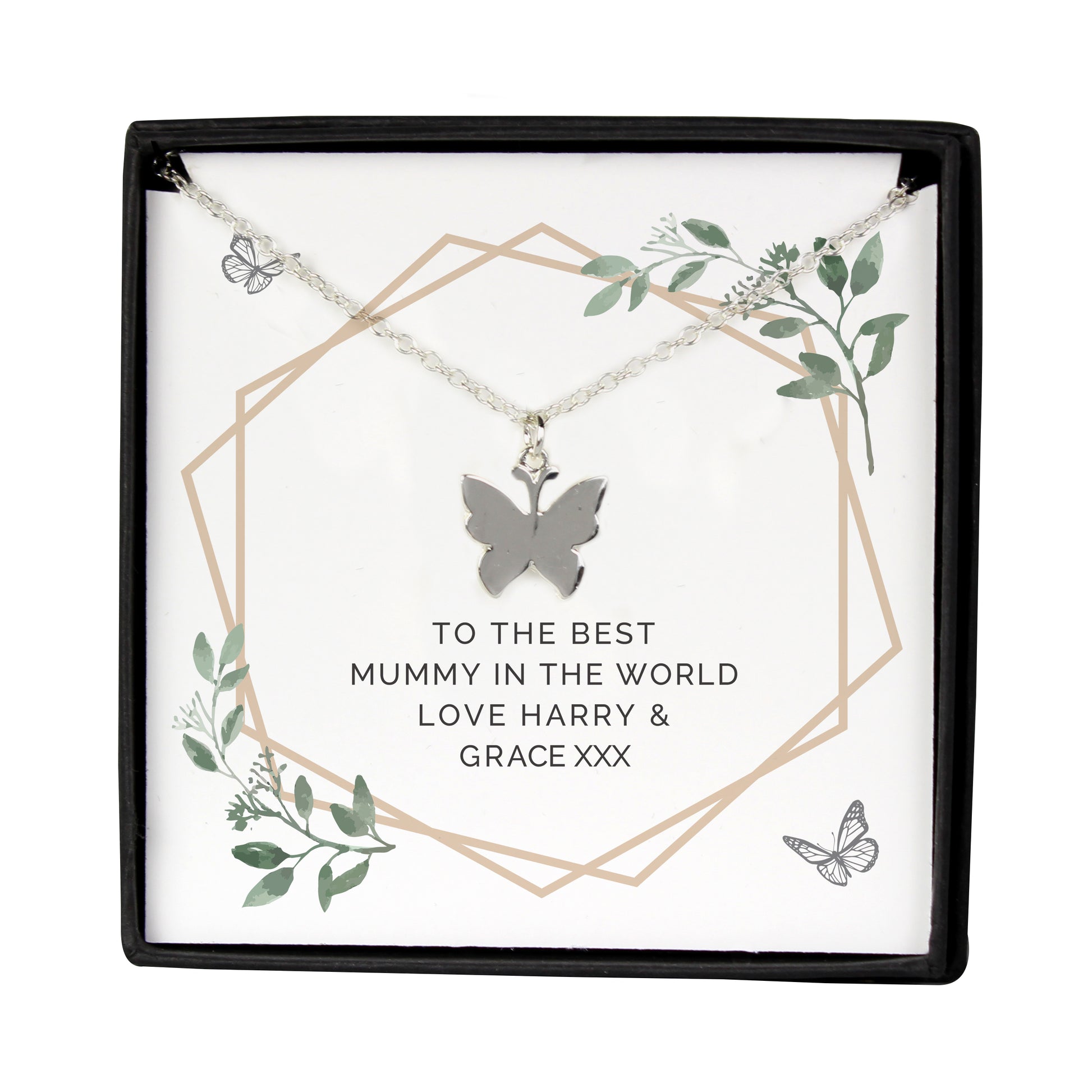 Personalised Butterfly Necklace | Engraved Sentiment Card & Gift Box for Any Occasion - Artfully Curated Creations and identify whats in the image