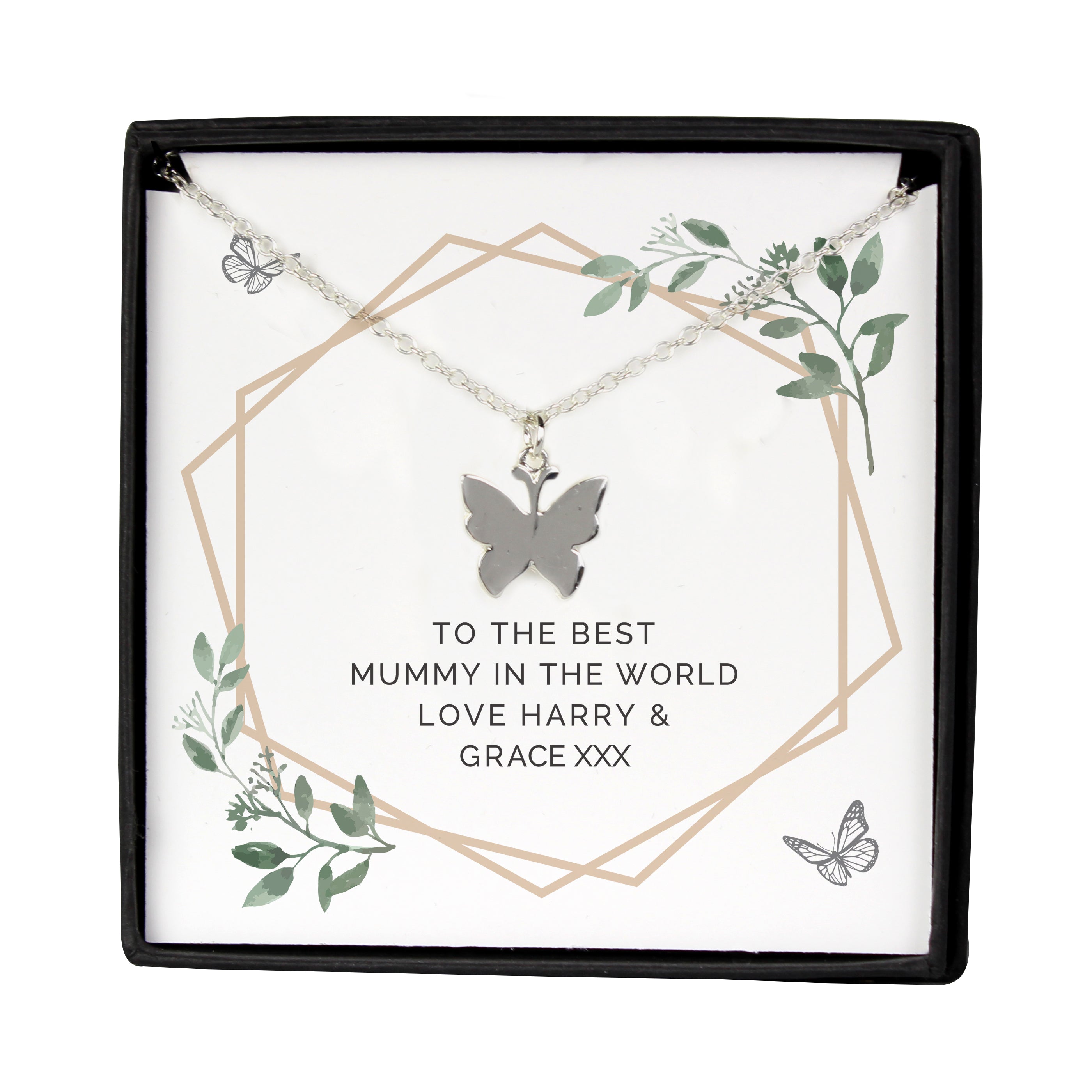 Personalised Butterfly Necklace | Engraved Sentiment Card & Gift Box for Any Occasion