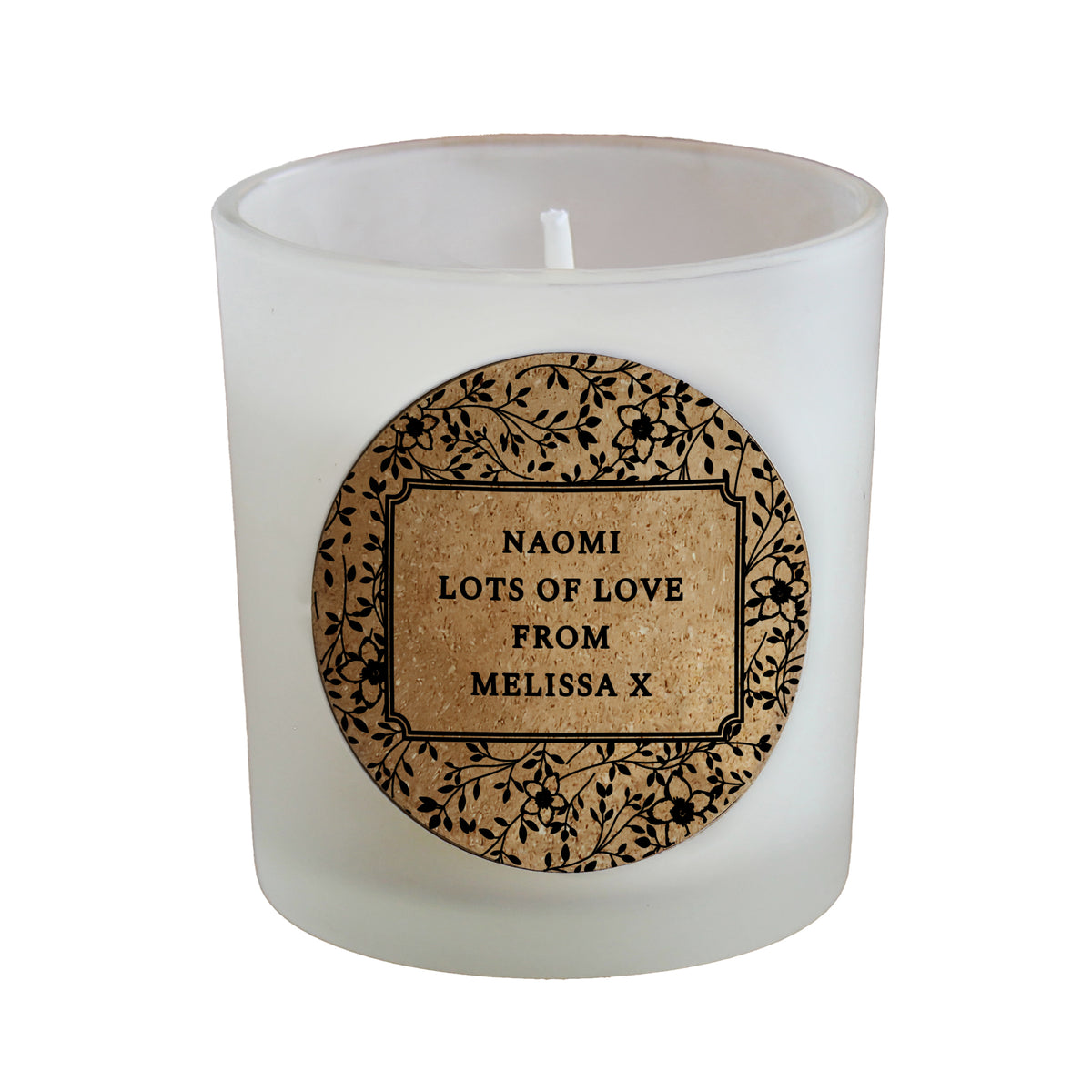 Personalised Floral Vanilla Scented Jar Candle | Custom Cork Label Gift - Artfully Curated Creations and identify whats in the image