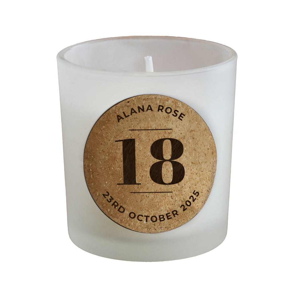 Personalised Vanilla Birthday Cork Label Candle Jar | Custom Age & Message Gift