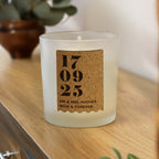 Personalised Vanilla Anniversary Cork Label Candle Jar | Custom Date & Message Keepsake