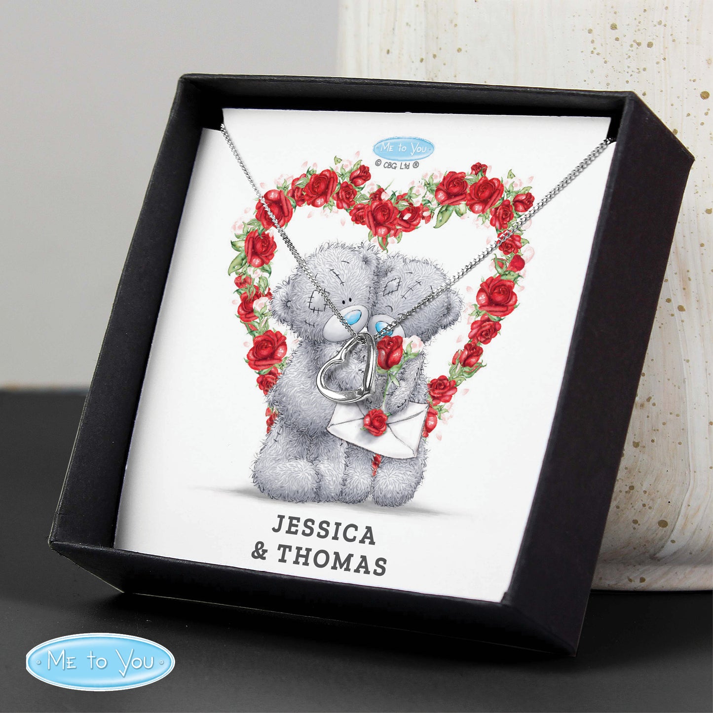 Personalised Me To You Valentine Heart Necklace | Engraved Sentiment Card & Gift Box - Artfully Curated Creations and identify whats in the image