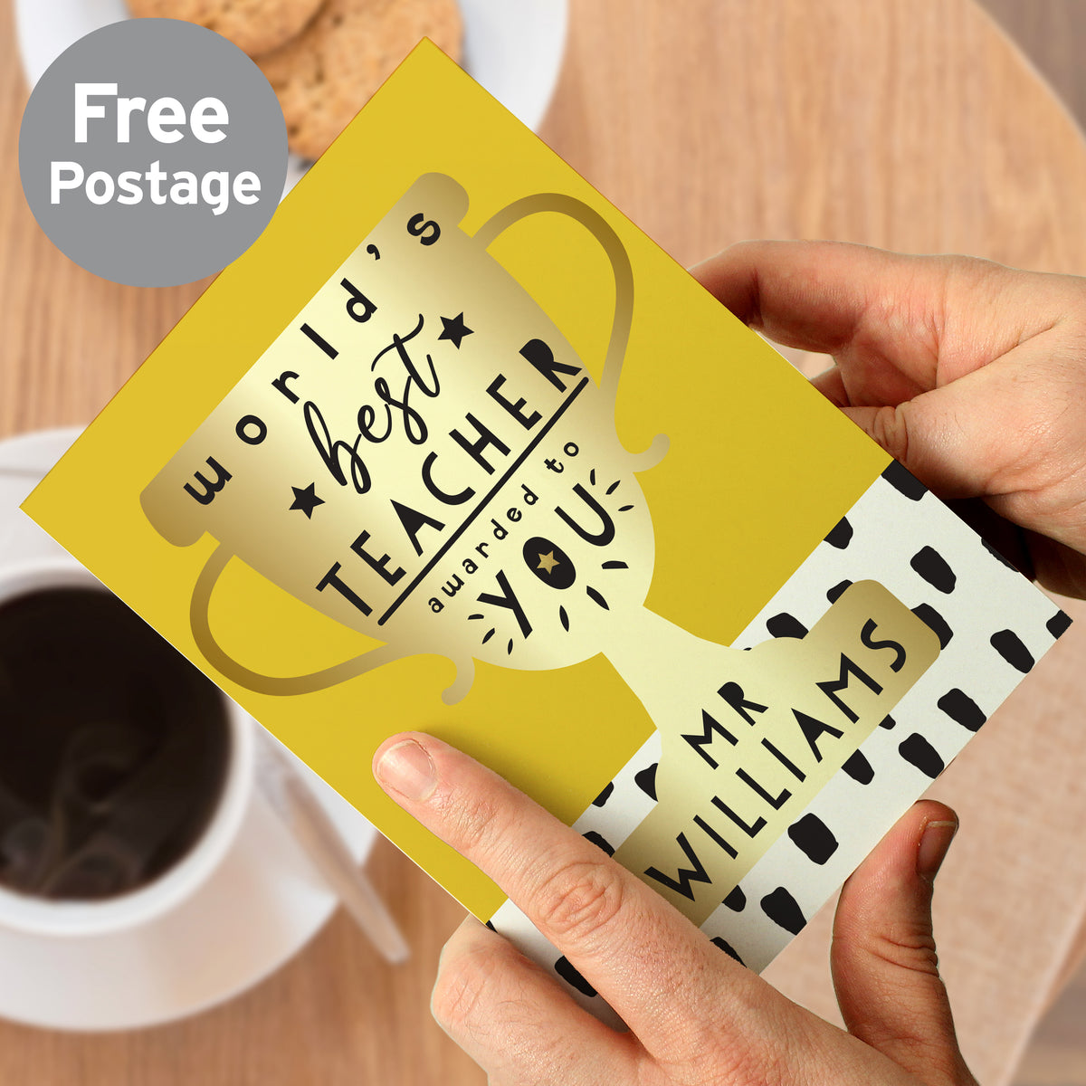 Personalised ‘World’s Best Teacher’ Greeting Card | A Thoughtful Way to Say Thank You - Artfully Curated Creations and identify whats in the image