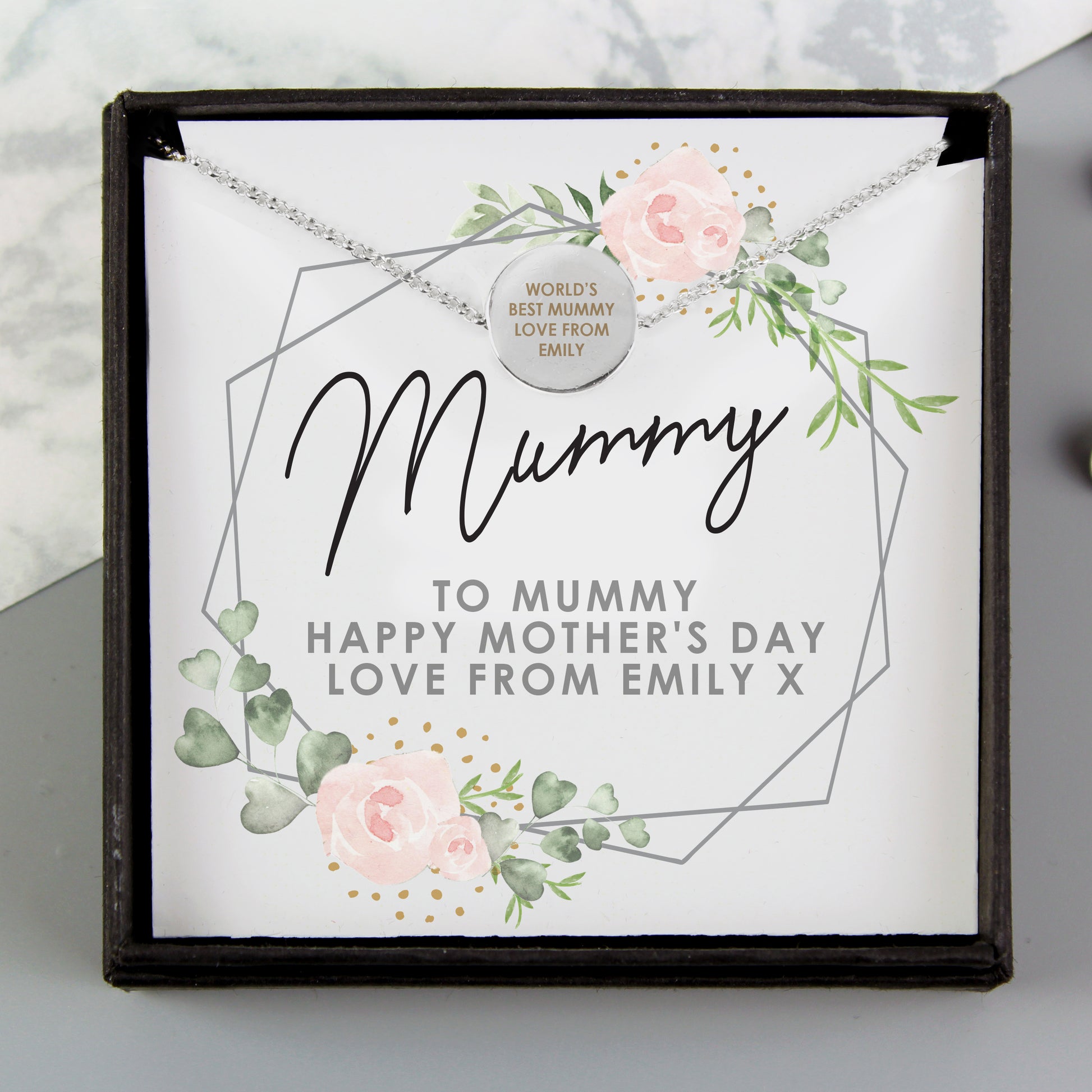 Personalised Abstract Silver Tone Necklace | Engraved Pendant & Sentiment Card Gift Box - Artfully Curated Creations and identify whats in the image