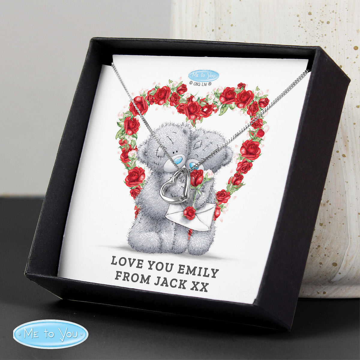 Personalised Me To You Valentine Heart Necklace | Engraved Sentiment Card & Gift Box - Artfully Curated Creations and identify whats in the image