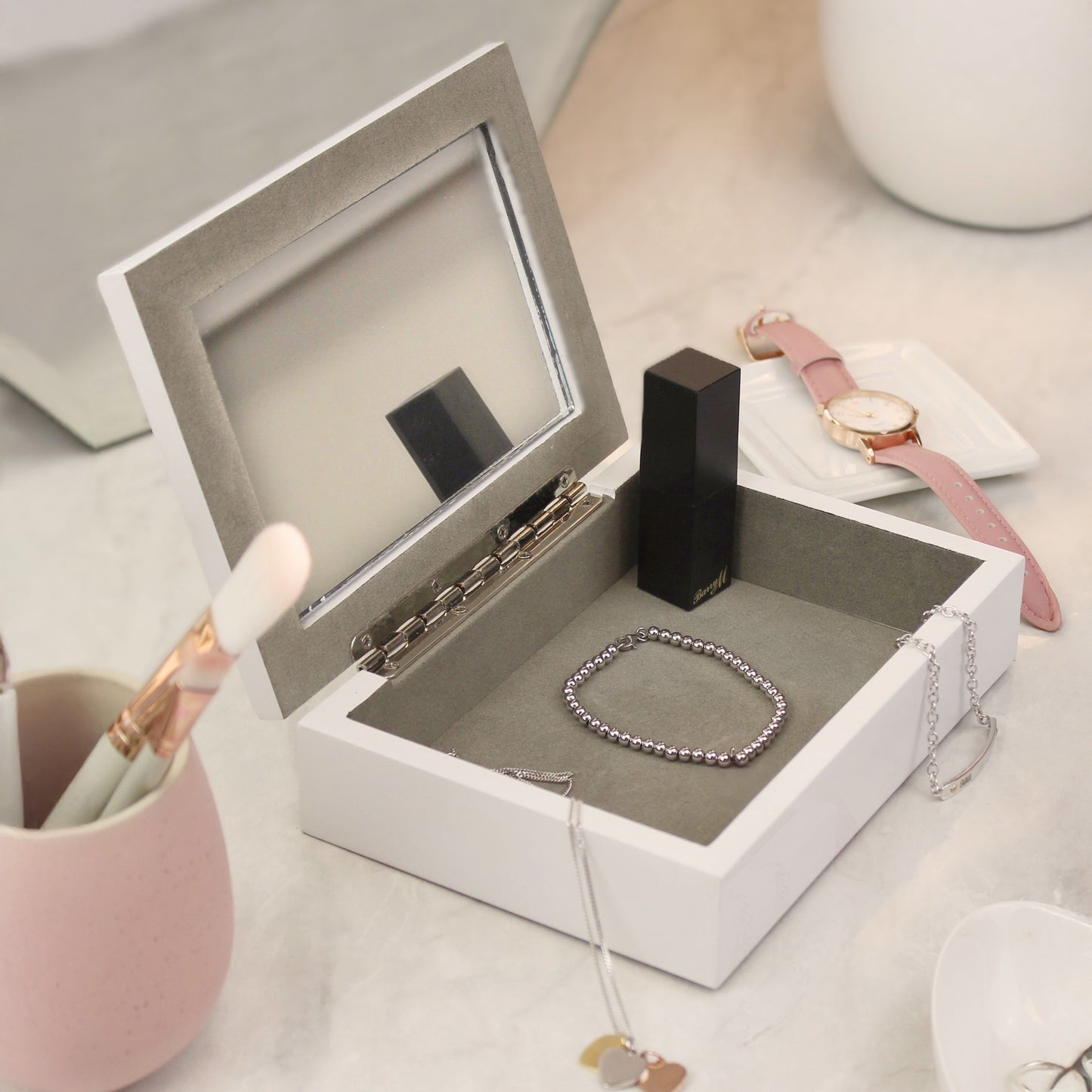 Personalised Wildflower White Wooden Jewellery Box | A Beautiful Keepsake for Cherished Treasures - Artfully Curated Creations and identify whats in the image