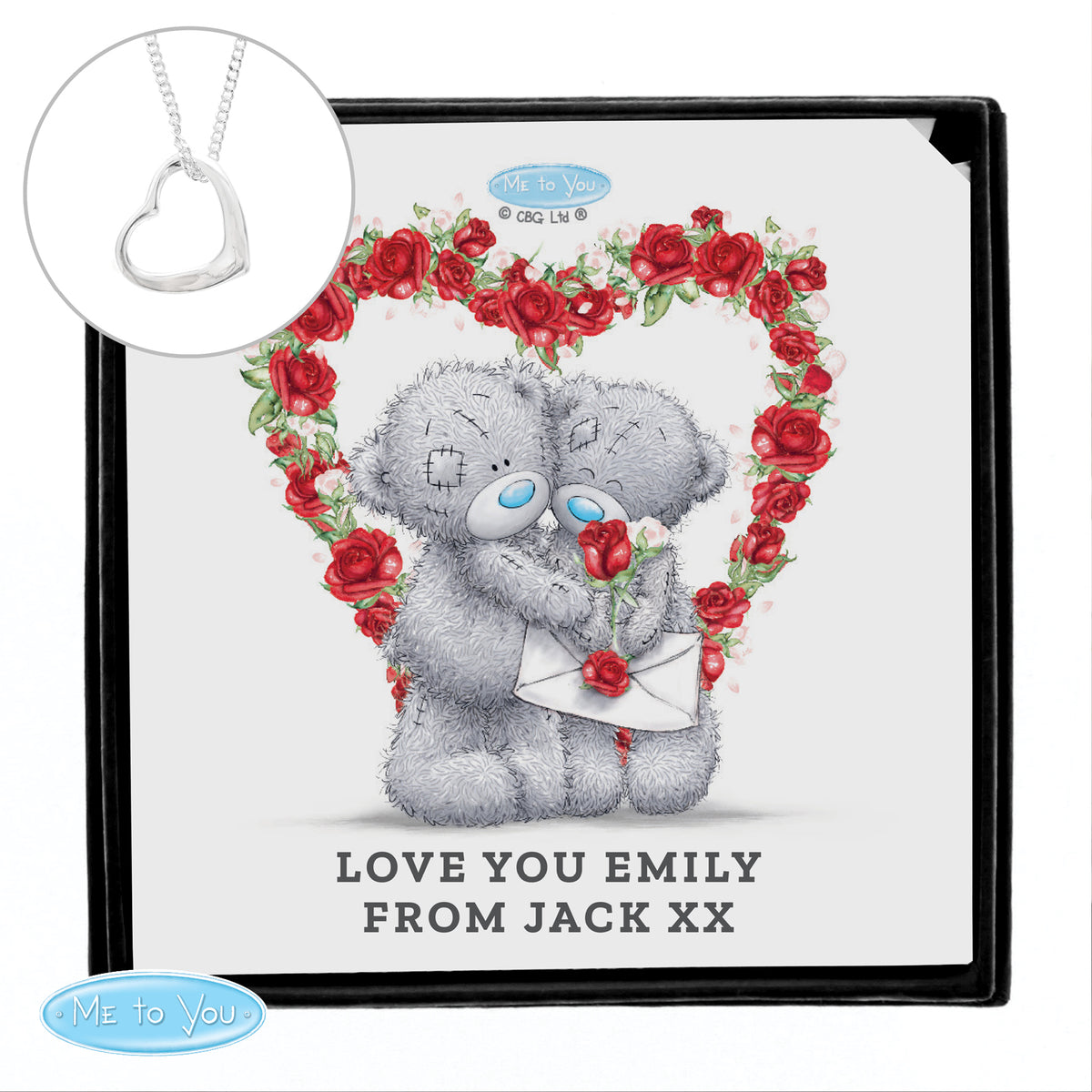 Personalised Me To You Valentine Heart Necklace | Engraved Sentiment Card & Gift Box - Artfully Curated Creations and identify whats in the image
