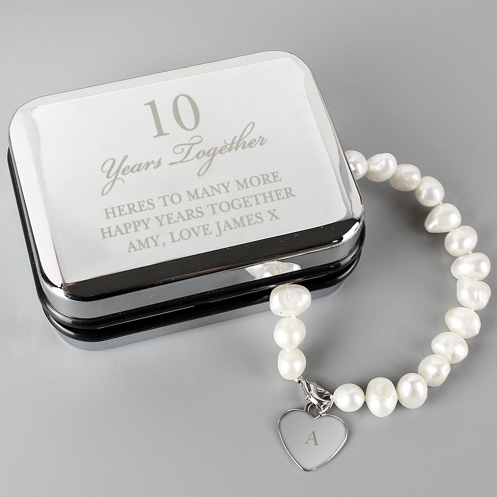 Personalised Pearl Bracelet | Engraved Chrome Gift Box for Anniversaries & Special Occasions