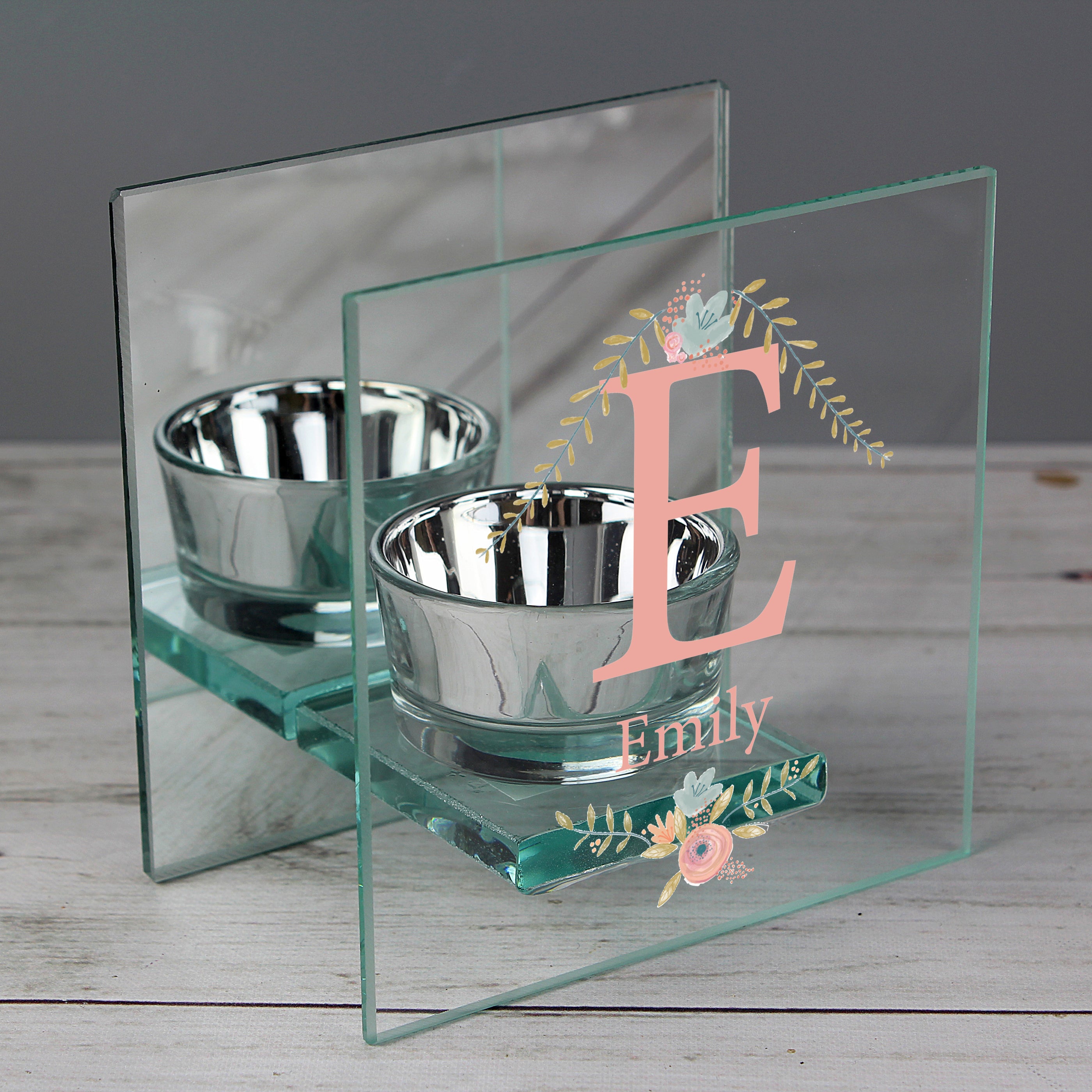 Personalised ‘Floral Bouquet’ Reflective Glass Tea Light Holder | A Stylish Gift for Her