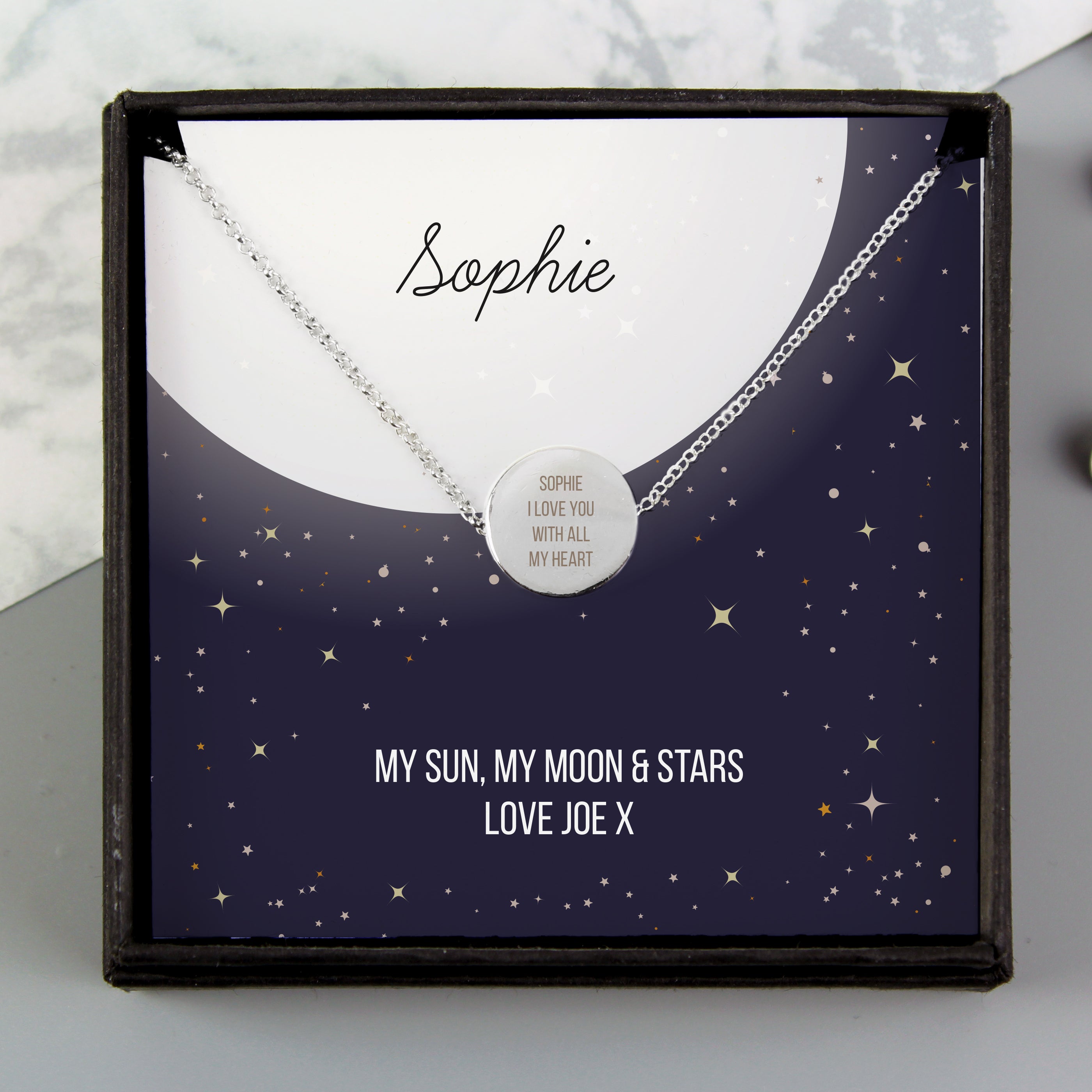 Personalised Silver Tone Necklace | Engraved Pendant & Keepsake Sentiment Card Gift Box
