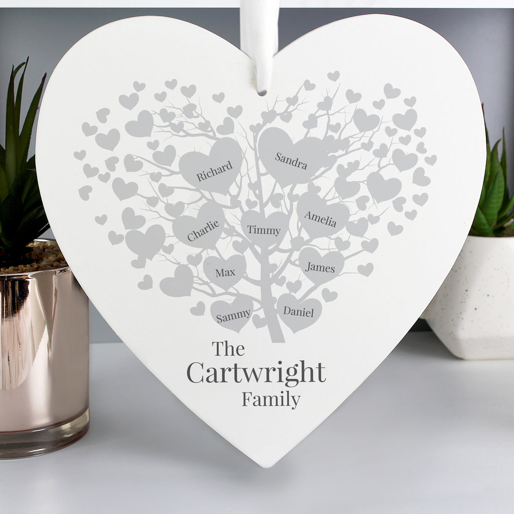Personalised Family Tree Large Wooden Heart | A Beautiful Keepsake Gift for the Home
