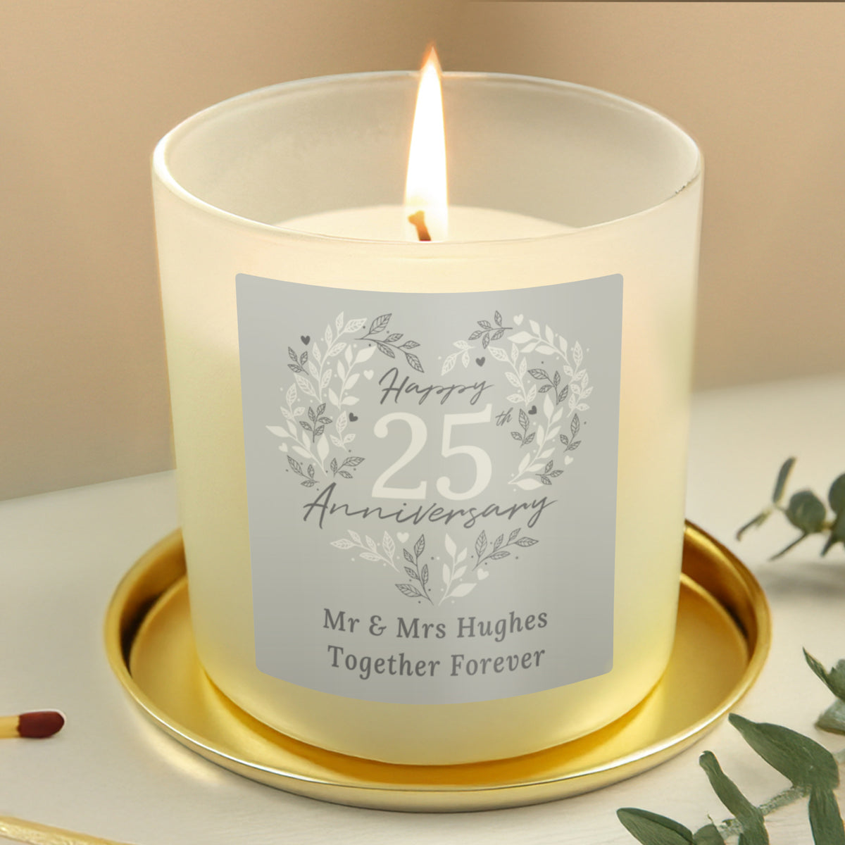 Personalised 25th Anniversary Vanilla Candle Jar | Silver Anniversary Keepsake - Artfully Curated Creations and identify whats in the image