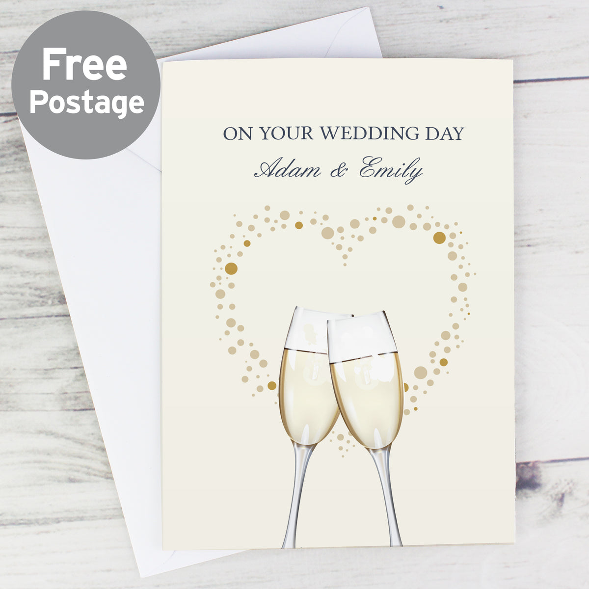 Personalised Gold Champagne Flutes Greeting Card | A Stylish Way to Celebrate Their Special Day - Artfully Curated Creations and identify whats in the image