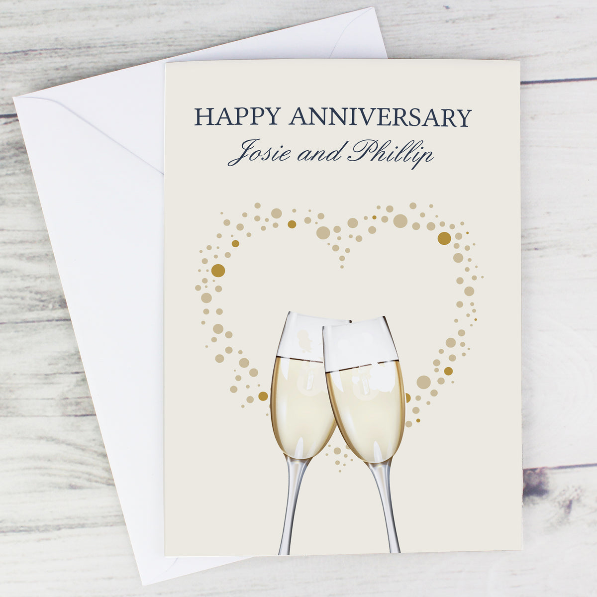 Personalised Gold Champagne Flutes Greeting Card | A Stylish Way to Celebrate Their Special Day - Artfully Curated Creations and identify whats in the image