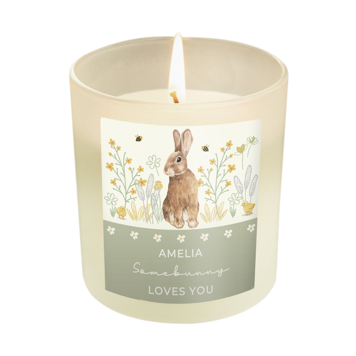 Personalised Spring Bunny Vanilla Candle Jar | Custom Seasonal Gift - Artfully Curated Creations and identify whats in the image