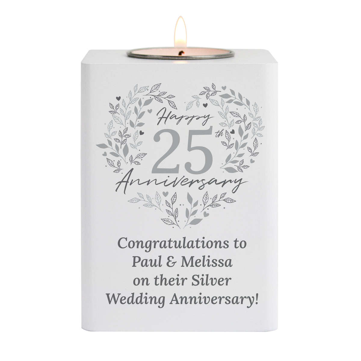 Personalised 25th Anniversary Tealight Holder | Silver Anniversary Keepsake - Artfully Curated Creations and identify whats in the image