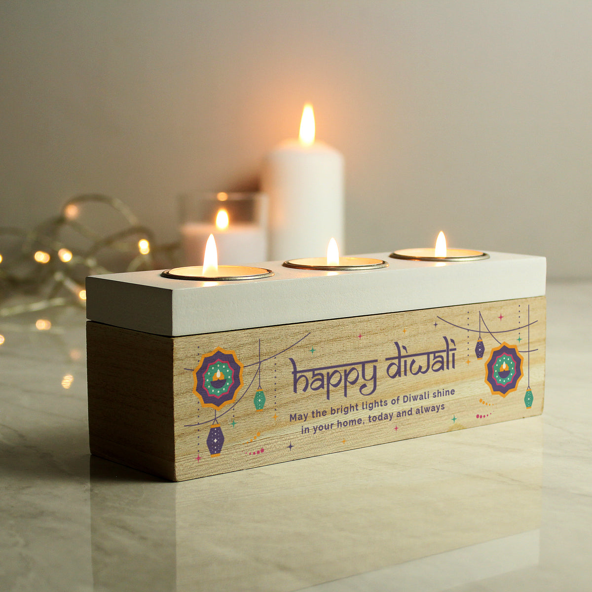 Personalised Triple Tealight Holder – Diwali Gift - Artfully Curated Creations and identify whats in the image