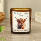 Personalised Highland Cow Amber Glass Vanilla Candle Jar | Custom Message Gift for Any Occasion