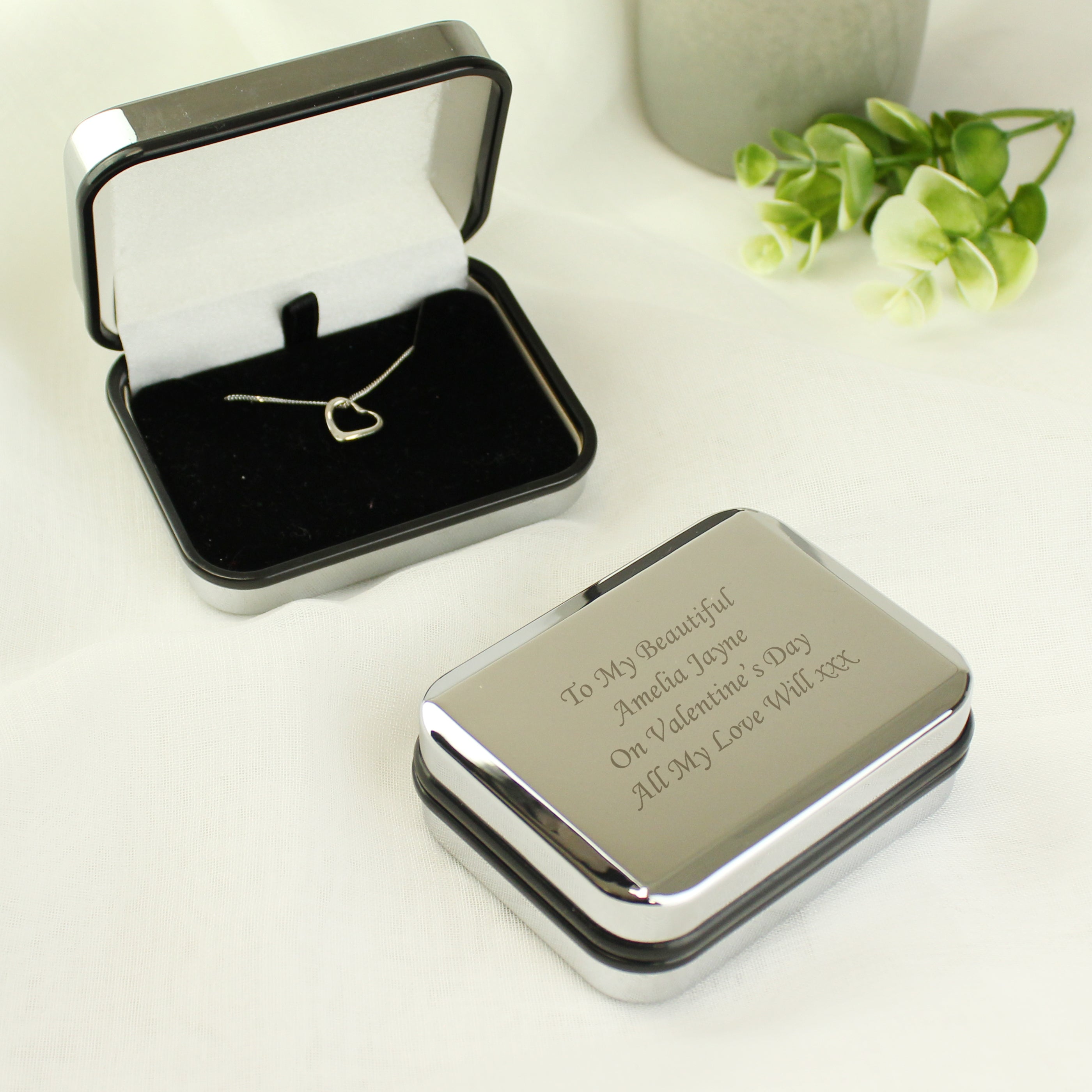 Personalised Sterling Silver Heart Necklace | Engraved Gift Box for Birthdays, Weddings & Mother’s Day