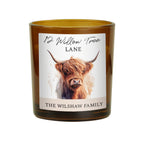 Personalised Highland Cow Amber Glass Vanilla Candle Jar | Custom Message Gift for Any Occasion