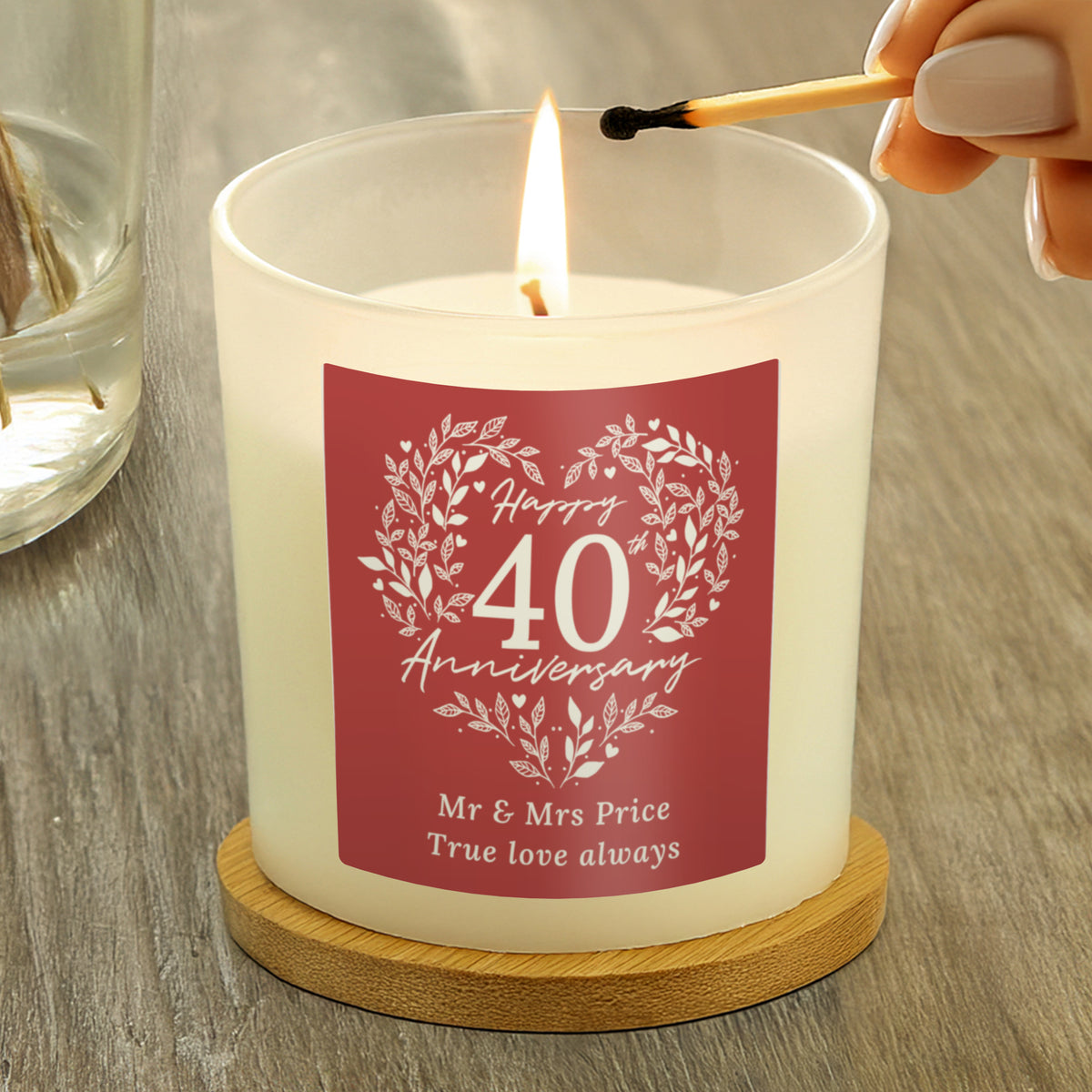 Personalised 40th Anniversary Vanilla Candle Jar | Ruby Anniversary Keepsake - Artfully Curated Creations and identify whats in the image