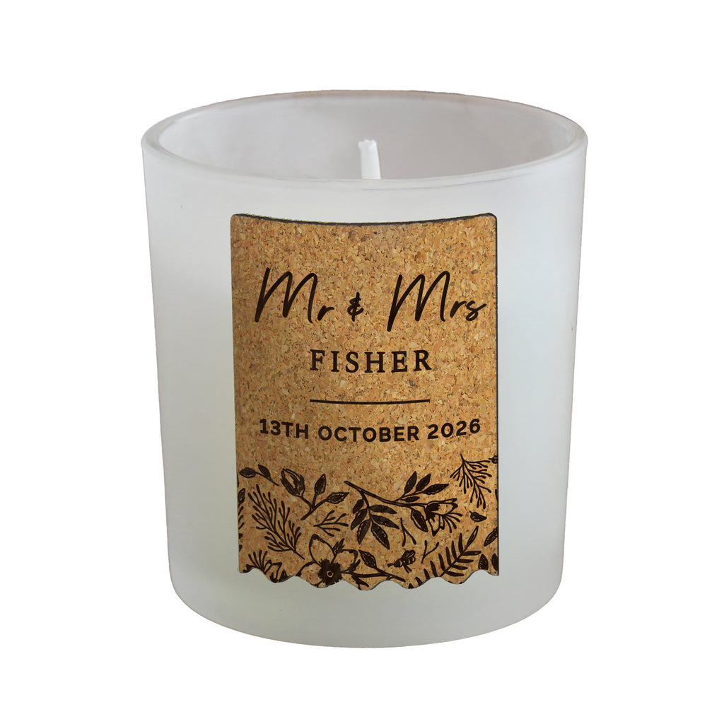 Personalised Wedding Cork Label Vanilla Candle |  Custom Keepsake Gift for Newlyweds