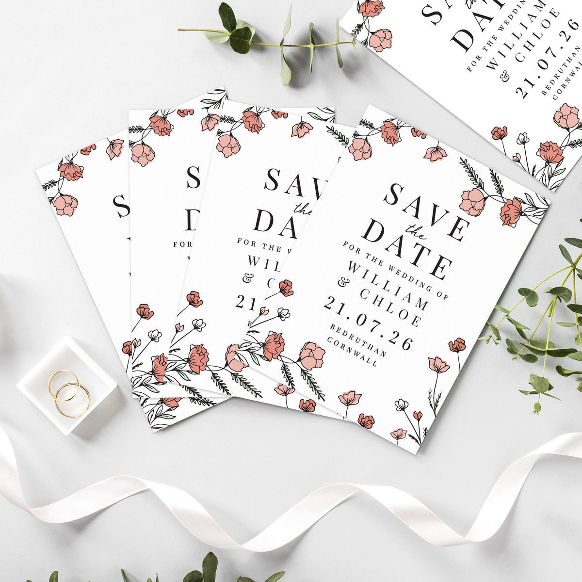 Personalised Pink Floral Save the Date Cards | A Stylish Way to Announce Your Wedding - Artfully Curated Creations and identify whats in the image